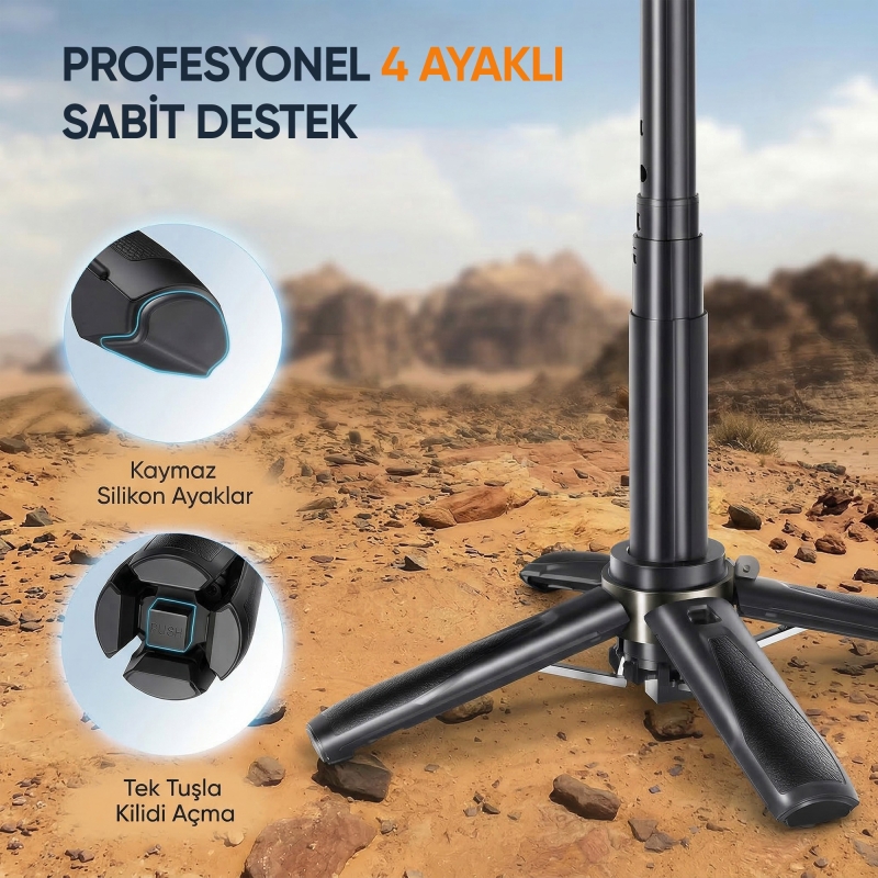 Juo JST30 Magsafe Manyetik Kumandalı Tripod Monopod Selfie Çubuğu Android iPhone Uyumlu Siyah - 8