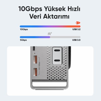 Juo Mac Mini M6, M5 Pro, M4 için Dock Station NVMe SSD Kutusu USB Çoklayıcı Hub 10Gbps 4K 60Hz HDMI SD/TF 4.0 Kart Okuyucu 100W PD Alüminyum Stand - 3