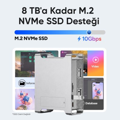 Juo Mac Mini M6, M5 Pro, M4 için Dock Station NVMe SSD Kutusu USB Çoklayıcı Hub 10Gbps 4K 60Hz HDMI SD/TF 4.0 Kart Okuyucu 100W PD Alüminyum Stand - 5