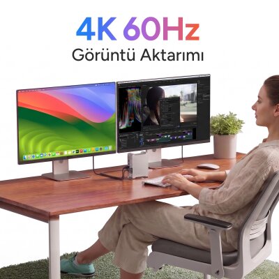 Juo Mac Mini M6, M5 Pro, M4 için Dock Station NVMe SSD Kutusu USB Çoklayıcı Hub 10Gbps 4K 60Hz HDMI SD/TF 4.0 Kart Okuyucu 100W PD Alüminyum Stand - 6