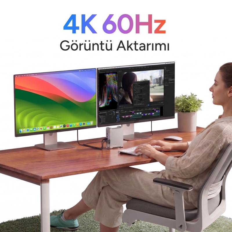 Juo Mac Mini M6, M5 Pro, M4 için Dock Station NVMe SSD Kutusu USB Çoklayıcı Hub 10Gbps 4K 60Hz HDMI SD/TF 4.0 Kart Okuyucu 100W PD Alüminyum Stand - 6