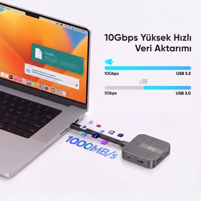 Juo MagSafe Uyumlu Type-C Hub 2230 NVMe SSD Kutusu 4K ProRes Kayıt 4K 60Hz HDMI PD 100W PD SD/microSD Kart Okuyucu AUX 10Gbps USB 3.2 Çoklayıcı Dönüştürücü - 5