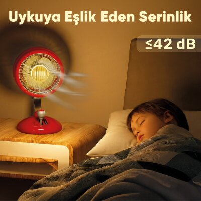 Juo Q3 120° Salınımlı 3 Kademeli LED Işıklı Şarjlı Masaüstü Fan Vantilatör Retro Kırmızı - 4