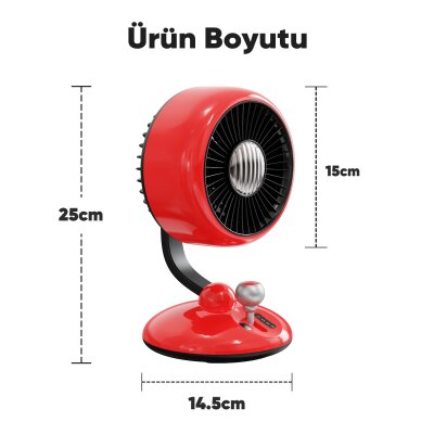 Juo Q3 120° Salınımlı 3 Kademeli LED Işıklı Şarjlı Masaüstü Fan Vantilatör Retro Kırmızı - 10