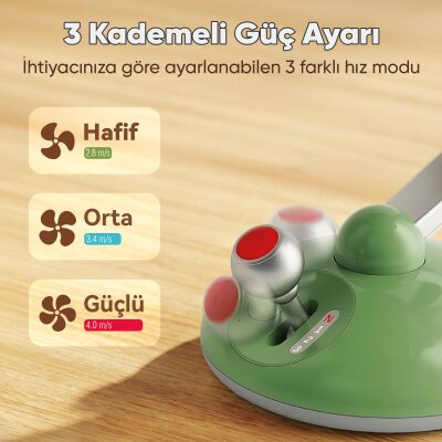 Juo Q3 120° Salınımlı 3 Kademeli LED Işıklı Şarjlı Masaüstü Fan Vantilatör Retro Yeşil - 3
