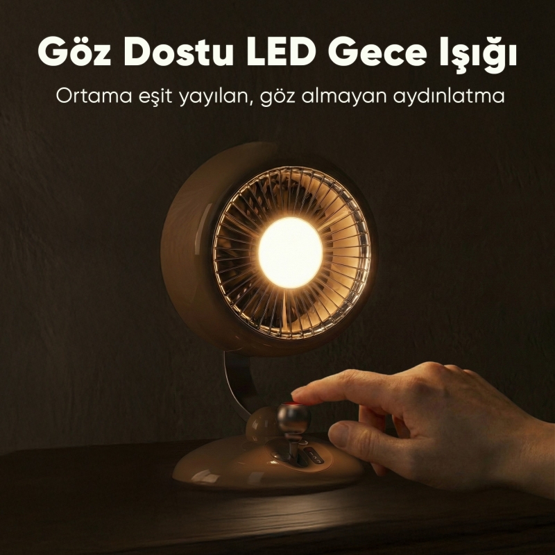 Juo Q3 120° Salınımlı 3 Kademeli LED Işıklı Şarjlı Masaüstü Fan Vantilatör Retro Yeşil - 7