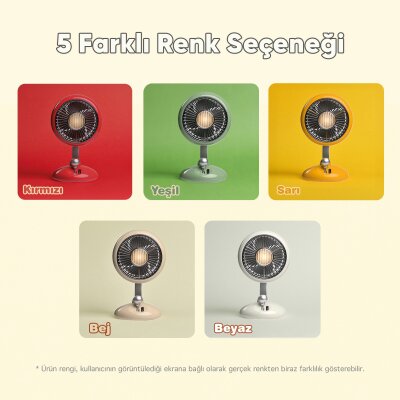 Juo Q3 120° Salınımlı 3 Kademeli LED Işıklı Şarjlı Masaüstü Fan Vantilatör Retro Yeşil - 9