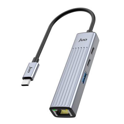 Juo Type-C 4 Portlu 1x USB-A 1x Type-C RJ45 Gigabit Ethernet 100W PD Şarj Girişi Çoklayıcı Dönüştürücü Hub - Juo