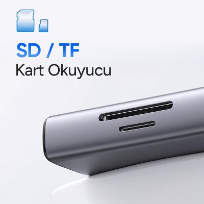 Juo Type-C 7 Portlu 4K 60Hz HDMI SD MicroSD Kart Okuyucu 100W PD Type-C ve 2*USB 3.2 Çoklayıcı Hub Dönüştürücü - 4