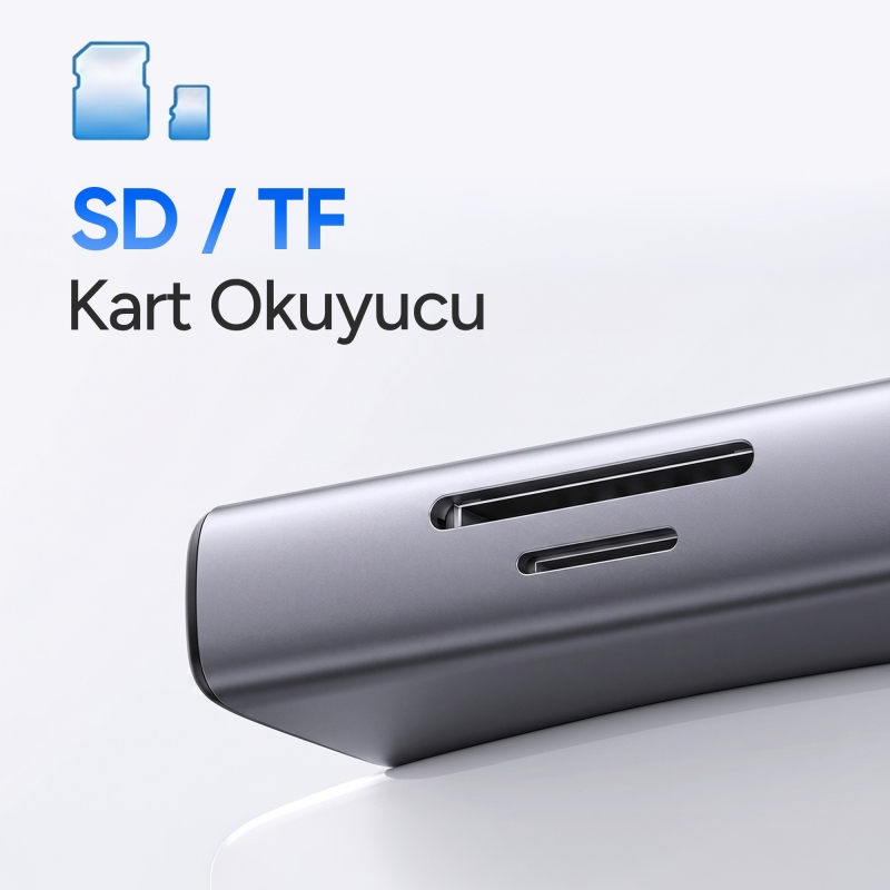 Juo Type-C 9 Portlu 4K 60Hz HDMI Gigabit Ethernet Dönüştürücü SD MicroSD Kart Okuyucu 100W PD 3*USB 3.2 Çoklayıcı Hub - 5