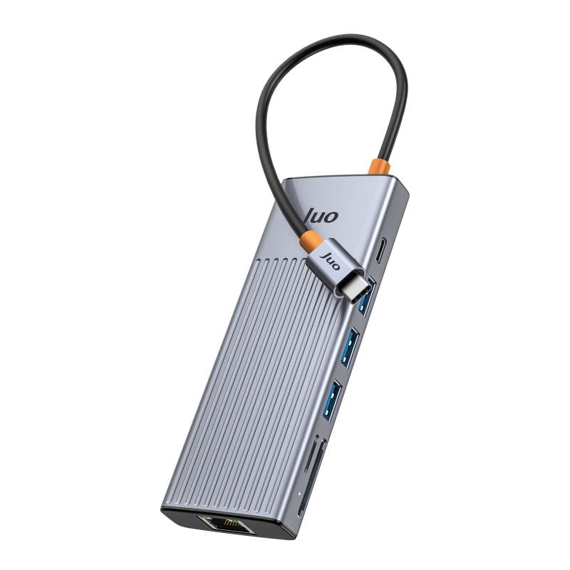 Juo Type-C 9 Portlu 4K 60Hz HDMI Gigabit Ethernet Dönüştürücü SD MicroSD Kart Okuyucu 100W PD 3*USB 3.2 Çoklayıcı Hub - 8