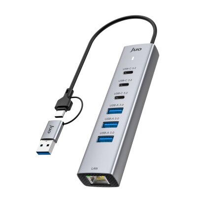 Juo Type-C ve USB-A 7 Portlu 3*USB-A 3*Type-C Gigabit Ethernet Dönüştürücü USB Çoklayıcı Hub - Juo