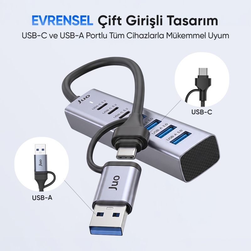 Juo Type-C ve USB-A 7 Portlu 4*USB-A 3*Type-C 5Gbps USB 3.2 Çoklayıcı Hub Dönüştürücü - 4