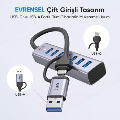 Juo Type-C ve USB-A 7 Portlu 7*USB 3.0 5Gbps USB Hub Çoklayıcı Dönüştürücü - 4