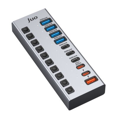 Juo USB-A 10 Portlu Anahtarlı 5*USB-A 5*Type-C 5Gbps PD Hızlı Şarj Destekli USB 3.1 Çoklayıcı Dönüştürücü Hub - Juo