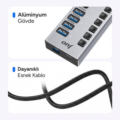 Juo USB-A 10 Portlu Anahtarlı 5*USB-A 5*Type-C 5Gbps PD Hızlı Şarj Destekli USB 3.1 Çoklayıcı Dönüştürücü Hub - 6