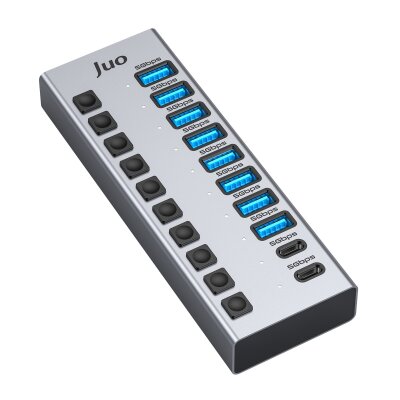 Juo USB-A 10 Portlu Anahtarlı 8*USB-A 2*Type-C 5Gbps USB 3.1 Çoklayıcı Dönüştürücü Hub - Juo