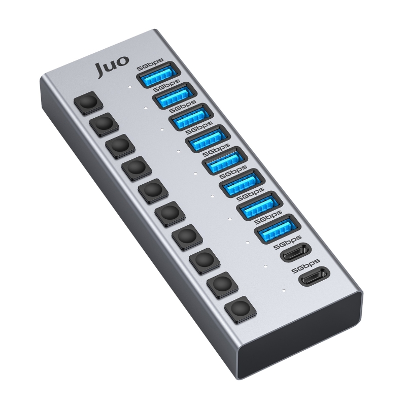 Juo USB-A 10 Portlu Anahtarlı 8*USB-A 2*Type-C 5Gbps USB 3.1 Çoklayıcı Dönüştürücü Hub - 1