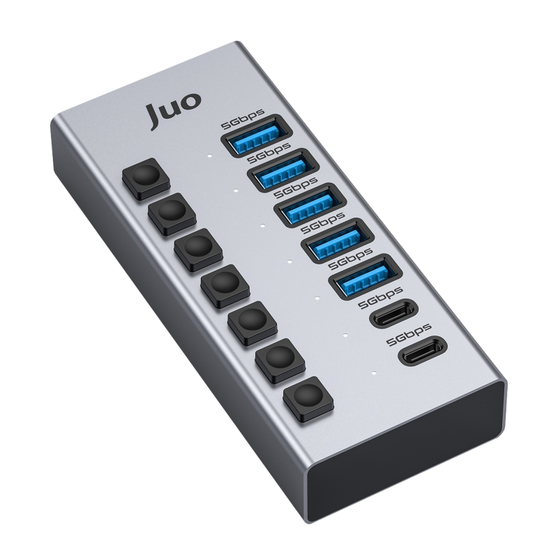Juo USB-A 7 Portlu Anahtarlı 5*USB-A 2*Type-C 5Gbps USB 3.1 Çoklayıcı Dönüştürücü Hub - 1