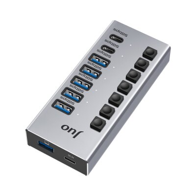 Juo USB-A 7 Portlu Anahtarlı 5*USB-A 2*Type-C 5Gbps USB 3.1 Çoklayıcı Dönüştürücü Hub - 6