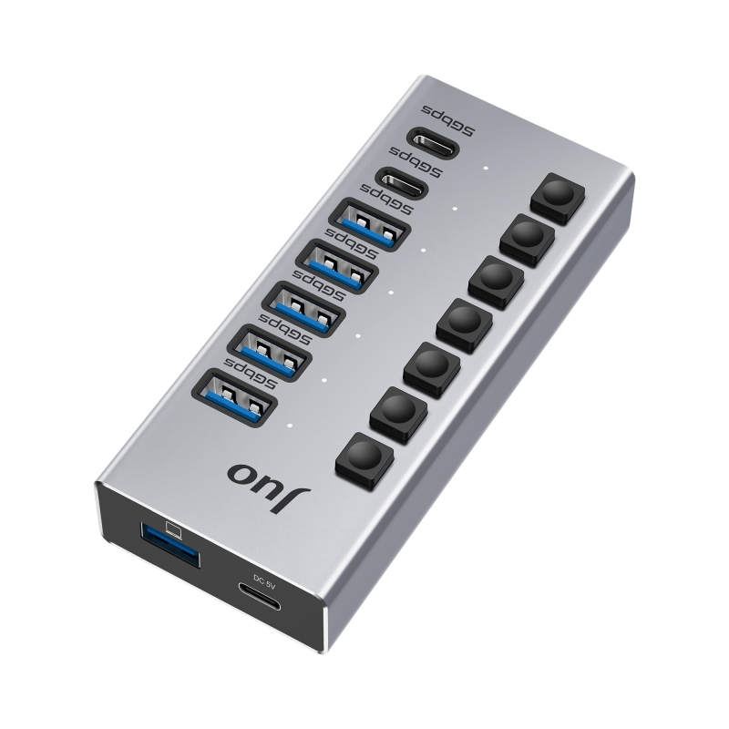 Juo USB-A 7 Portlu Anahtarlı 5*USB-A 2*Type-C 5Gbps USB 3.1 Çoklayıcı Dönüştürücü Hub - 6