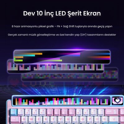 Leobog AMG65 Mekanik Klavye LED Matrix Ekranlı Jasper Switch RGB Hot-Swap Oyuncu Klavyesi Pembe - 3