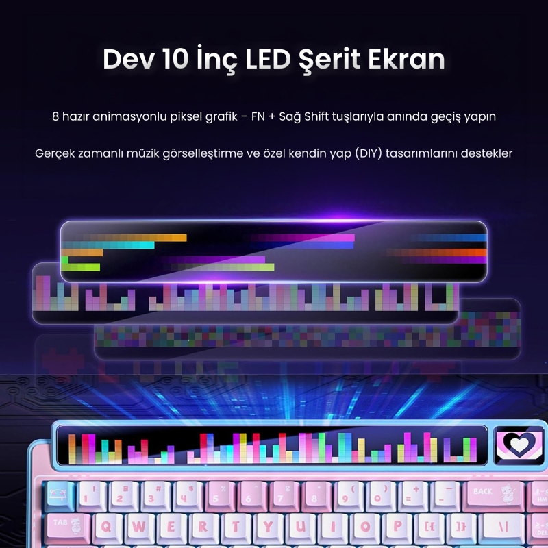 Leobog AMG65 Mekanik Klavye LED Matrix Ekranlı Jasper Switch RGB Hot-Swap Oyuncu Klavyesi Pembe - 3