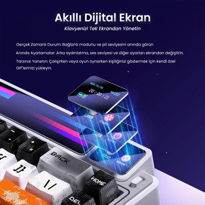 Leobog AMG65 Mekanik Klavye LED Matrix Ekranlı Jasper Switch RGB Hot-Swap Oyuncu Klavyesi Pembe - 4