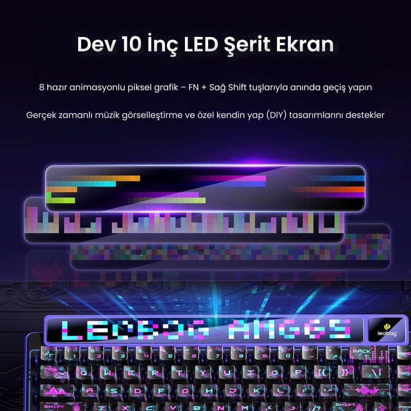 Leobog AMG65 Mekanik Klavye LED Matrix Ekranlı Jasper Switch RGB Hot-Swap Oyuncu Klavyesi Siyah - 3