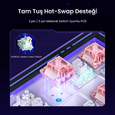 Leobog AMG65 Mekanik Klavye LED Matrix Ekranlı Jasper Switch RGB Hot-Swap Oyuncu Klavyesi Siyah - 8