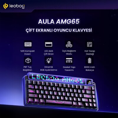 Leobog AMG65 Mekanik Klavye LED Matrix Ekranlı Silent Cotton Candy Switch RGB Hot-Swap Oyuncu Klavyesi Siyah - 2