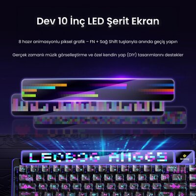 Leobog AMG65 Mekanik Klavye LED Matrix Ekranlı Silent Cotton Candy Switch RGB Hot-Swap Oyuncu Klavyesi Siyah - 3