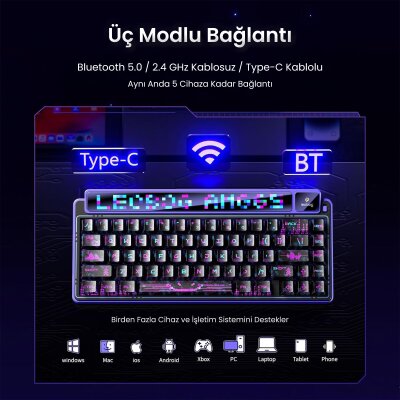 Leobog AMG65 Mekanik Klavye LED Matrix Ekranlı Silent Cotton Candy Switch RGB Hot-Swap Oyuncu Klavyesi Siyah - 5