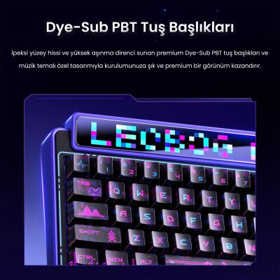Leobog AMG65 Mekanik Klavye LED Matrix Ekranlı Silent Cotton Candy Switch RGB Hot-Swap Oyuncu Klavyesi Siyah - 6