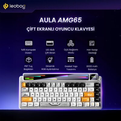 Leobog AMG65 Mekanik Klavye LED Matrix Ekranlı Silent Cotton Candy Switch RGB Hot-Swap Oyuncu Klavyesi Turuncu - 2