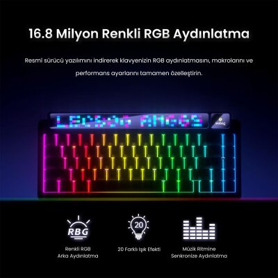 Leobog AMG65 Mekanik Klavye LED Matrix Ekranlı Silent Cotton Candy Switch RGB Hot-Swap Oyuncu Klavyesi Turuncu - 7