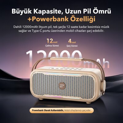NowGo C2 60W Taşınabilir RGB Bluetooth Hoparlör IPX4 Parti Speaker Bej - 4