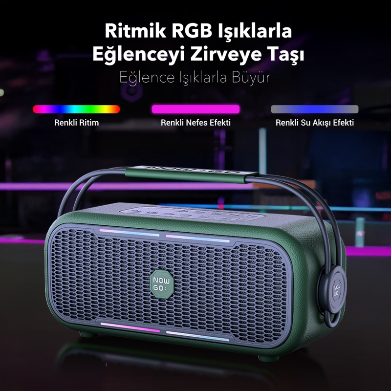 NowGo C2 60W Taşınabilir RGB Bluetooth Hoparlör IPX4 Parti Speaker Bej - 6