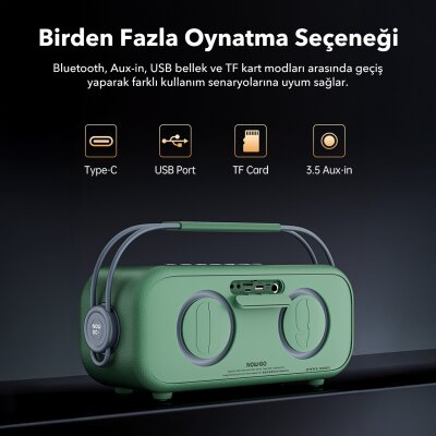 NowGo C2 60W Taşınabilir RGB Bluetooth Hoparlör IPX4 Parti Speaker Bej - 8