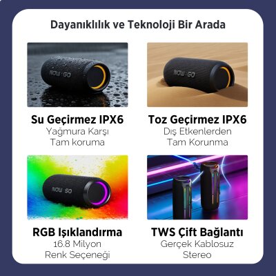 NowGo F6 20W RGB Speaker Su Geçirmez Taşınabilir Kablosuz Bluetooth Hoparlör Siyah - 5