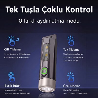 Philips SFL1121 100 Lümen 10 Modlu Çok Amaçlı UV Işıklı ve Acil Durum Mini Anahtarlık Kamp El Feneri - 3