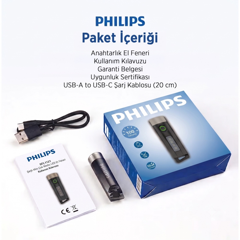 Philips SFL1121 100 Lümen 10 Modlu Çok Amaçlı UV Işıklı ve Acil Durum Mini Anahtarlık Kamp El Feneri - 8