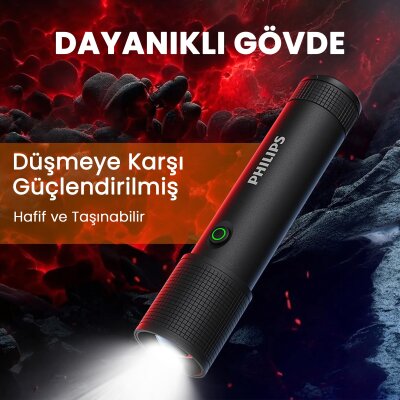 Philips SFL2185 350 Lümen 3W LED El Feneri Teleskopik Zoom Sos Modlu Şarj Edilebilir Uzun Menzilli Flashlight - 2