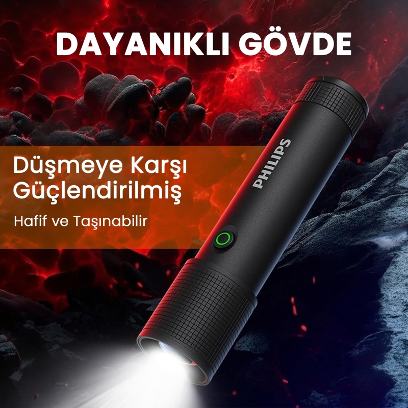 Philips SFL2185 350 Lümen 3W LED El Feneri Teleskopik Zoom Sos Modlu Şarj Edilebilir Uzun Menzilli Flashlight - 2