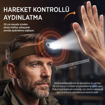 Philips SFL3153 5W LED 220 Lümen Kafa Feneri Hareket Sensörlü Çift Butonlu Acil Durum Çakarlı Şarjlı Hafif Kamp ve Kafa Lambası - 4