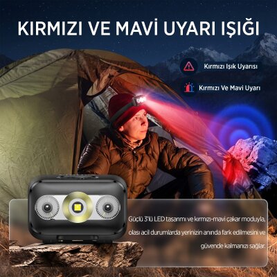 Philips SFL3153 5W LED 220 Lümen Kafa Feneri Hareket Sensörlü Çift Butonlu Acil Durum Çakarlı Şarjlı Hafif Kamp ve Kafa Lambası - 5