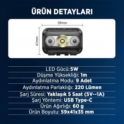 Philips SFL3153 5W LED 220 Lümen Kafa Feneri Hareket Sensörlü Çift Butonlu Acil Durum Çakarlı Şarjlı Hafif Kamp ve Kafa Lambası - 8