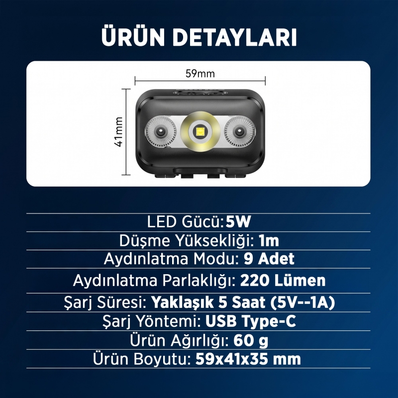 Philips SFL3153 5W LED 220 Lümen Kafa Feneri Hareket Sensörlü Çift Butonlu Acil Durum Çakarlı Şarjlı Hafif Kamp ve Kafa Lambası - 8