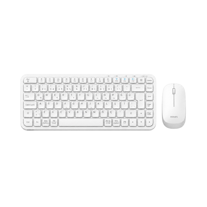 Philips SPT6338BT Bluetooth ve 2.4GHz Kablosuz Türkçe Q Klavye Mouse Seti Beyaz - 1
