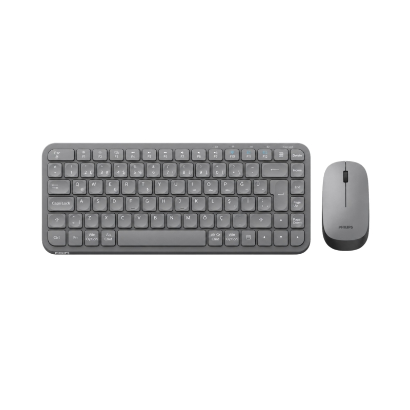 Philips SPT6338BT Bluetooth ve 2.4GHz Kablosuz Türkçe Q Klavye Mouse Seti Gri - 1